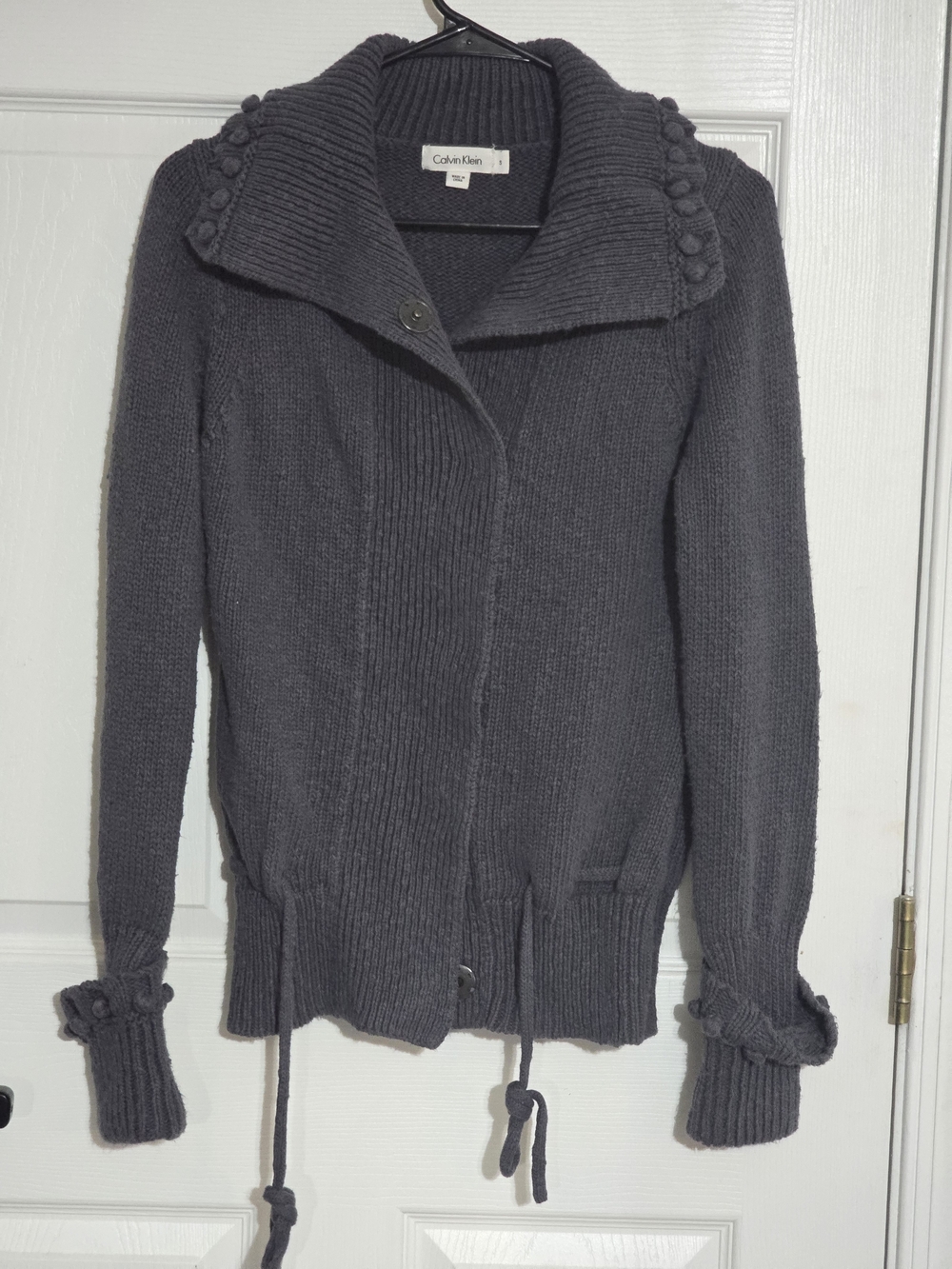 Calvin Klein Dark Gray Ribbed Shawl-Collar Zip Cardigan